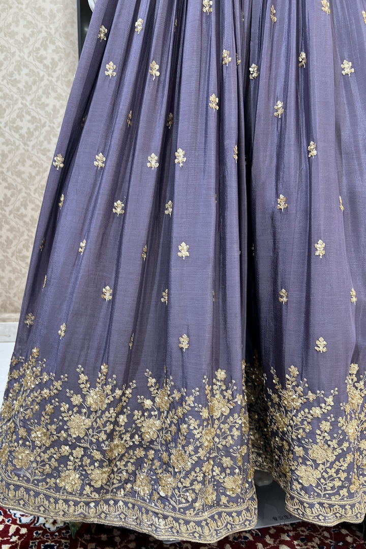 Lilac Sequins, Mirror, Stone and Zari work Floor Length Anarkali Suit