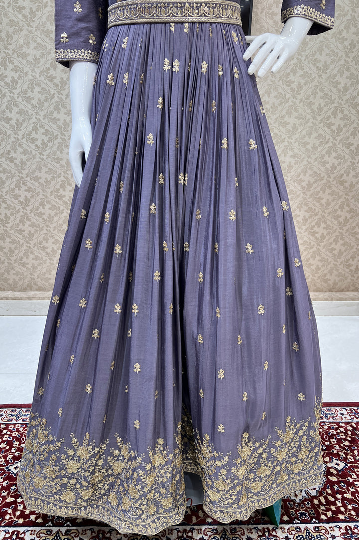 Lilac Sequins, Mirror, Stone and Zari work Floor Length Anarkali Suit