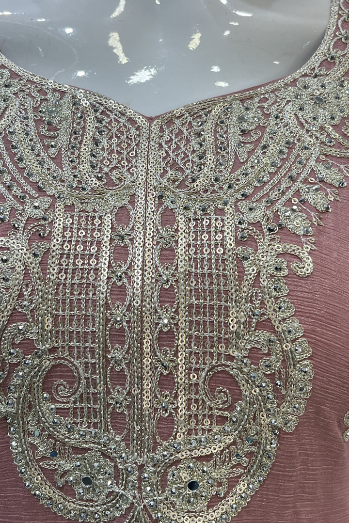 Onion Pink Zari, Thread, Sequins, Stone and Mirror work Palazzo Salwar Suit