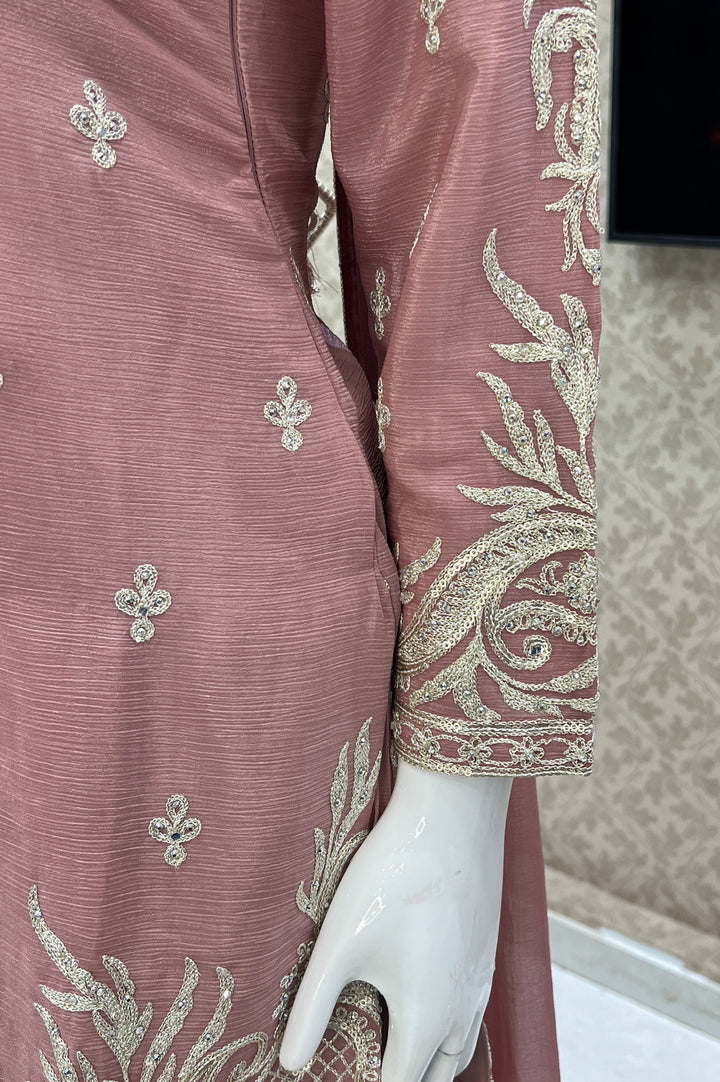 Onion Pink Zari, Thread, Sequins, Stone and Mirror work Palazzo Salwar Suit