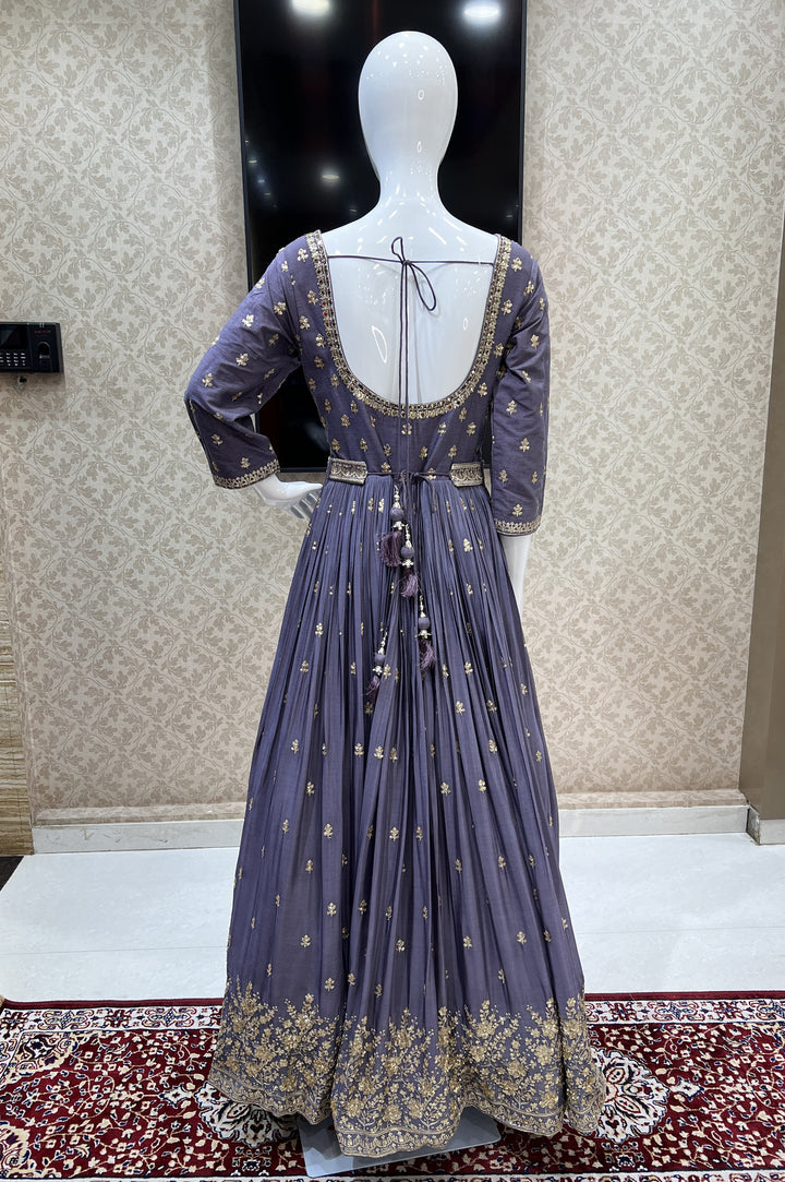 Lilac Sequins, Mirror, Stone and Zari work Floor Length Anarkali Suit