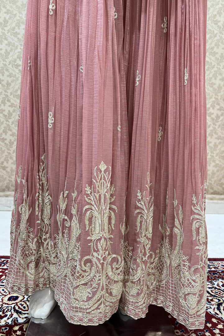 Onion Pink Zari, Thread, Sequins, Stone and Mirror work Palazzo Salwar Suit