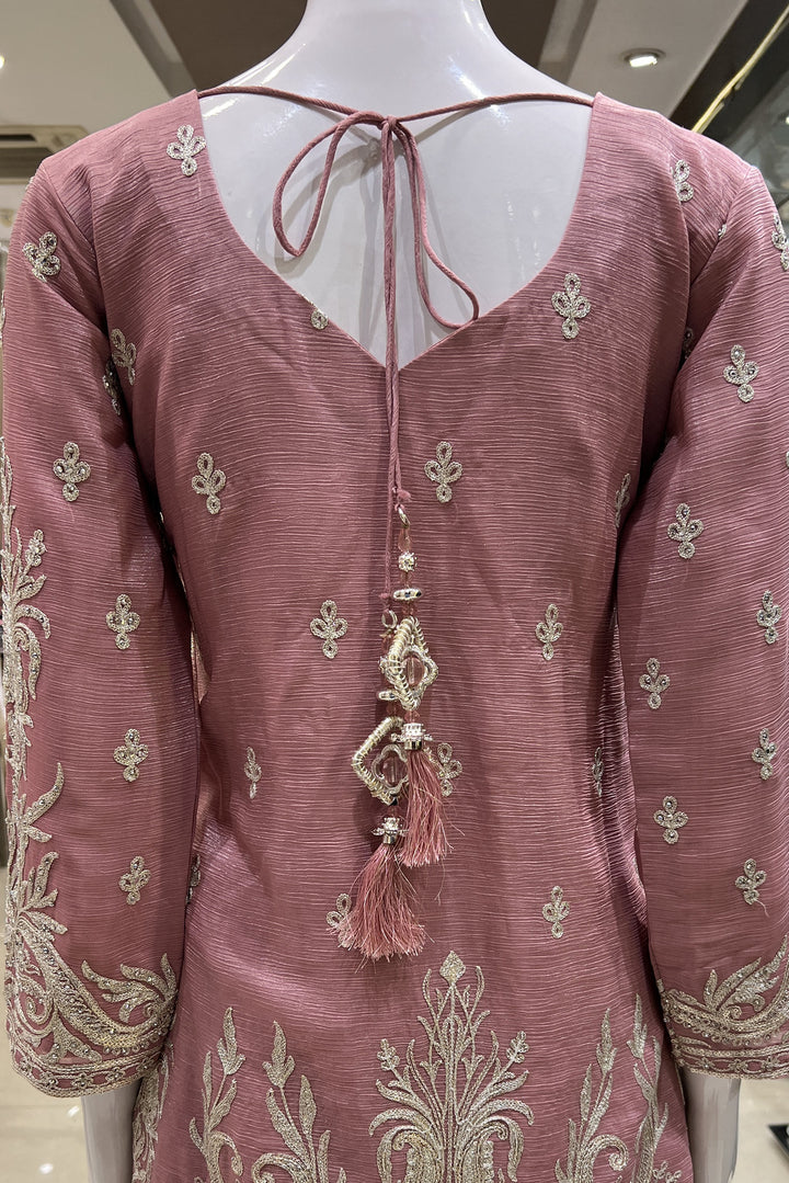 Onion Pink Zari, Thread, Sequins, Stone and Mirror work Palazzo Salwar Suit