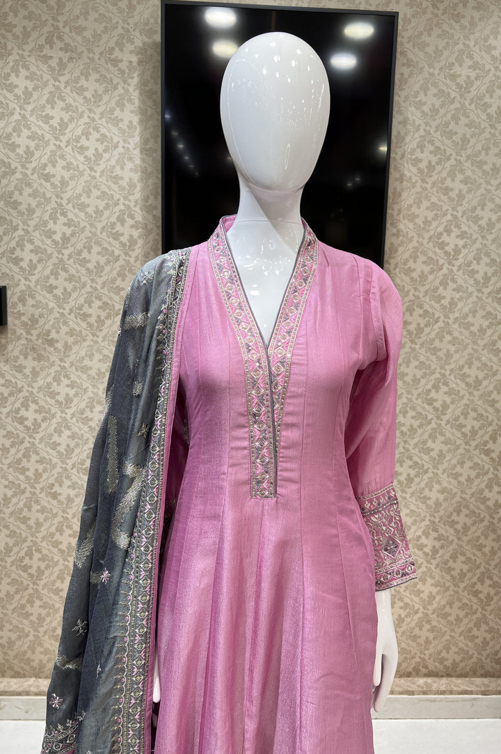 Pink Sequins, Thread and Zari work Anarkali Style Salwar Suit