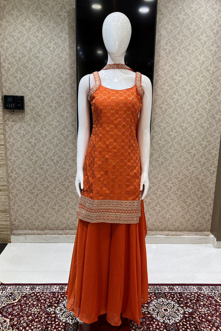 Orange Banaras, Zari and Sequins work Palazzo Salwar Suit