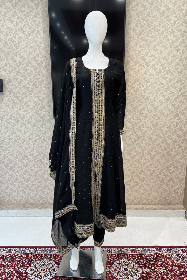 Black Zari and Sequins work Anarkali Style Salwar Suit