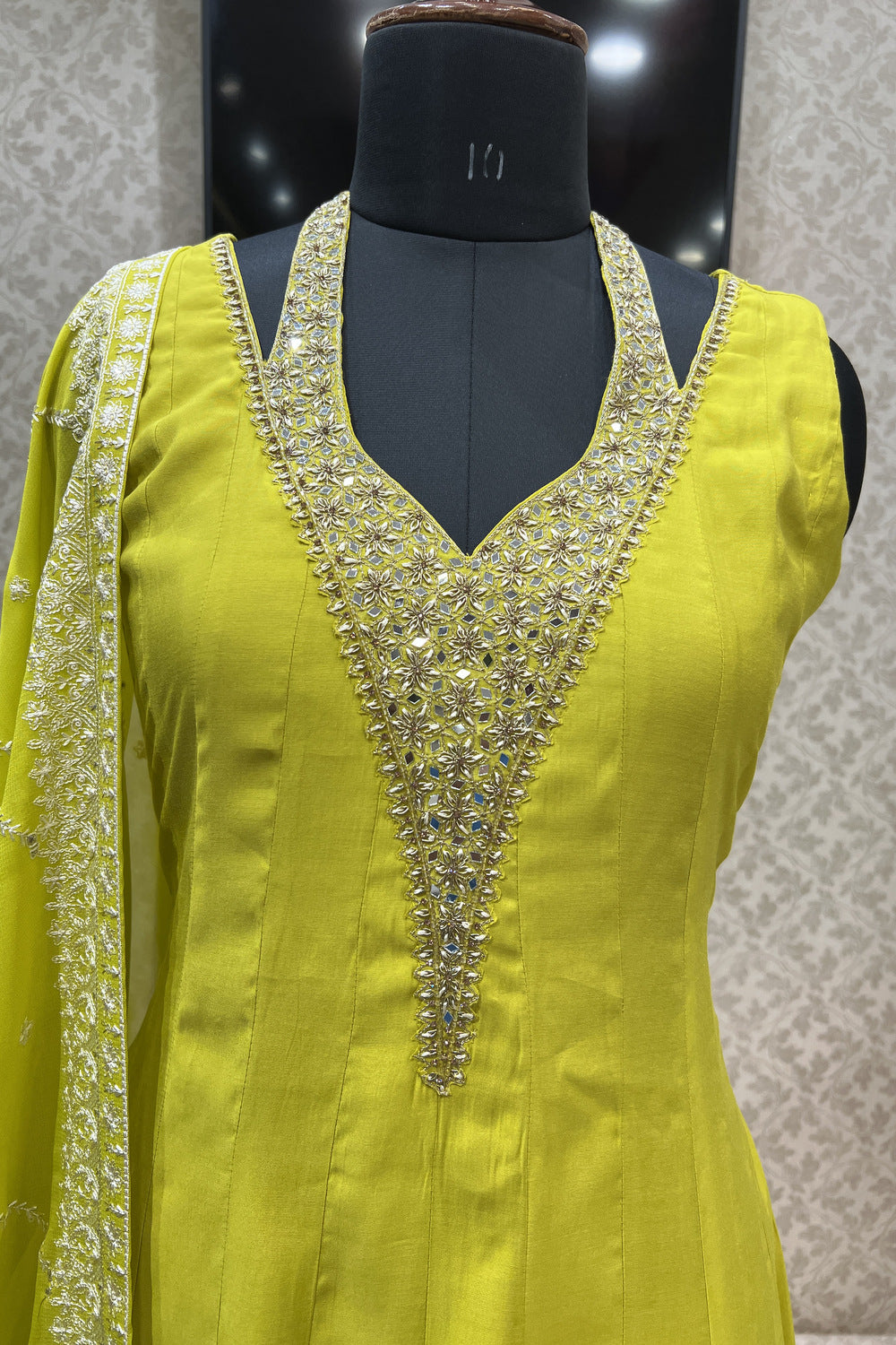 Liril Green Mirror, Zardozi and Thread work Floor Length Anarkali Suit