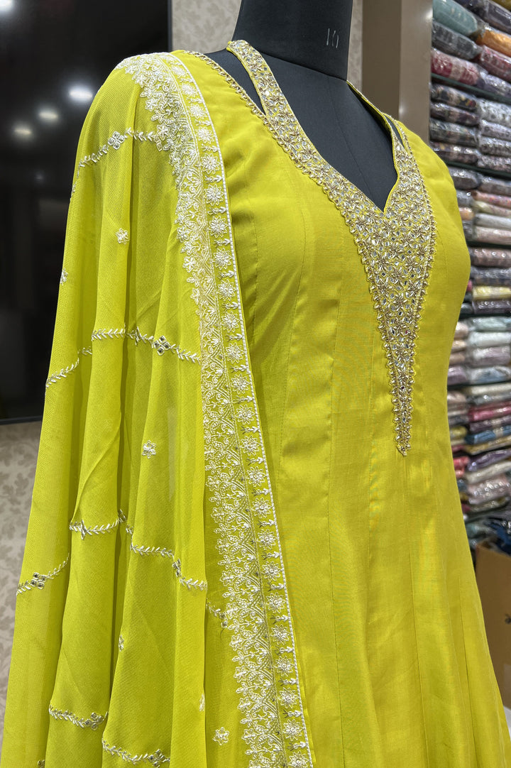 Liril Green Mirror, Zardozi and Thread work Floor Length Anarkali Suit