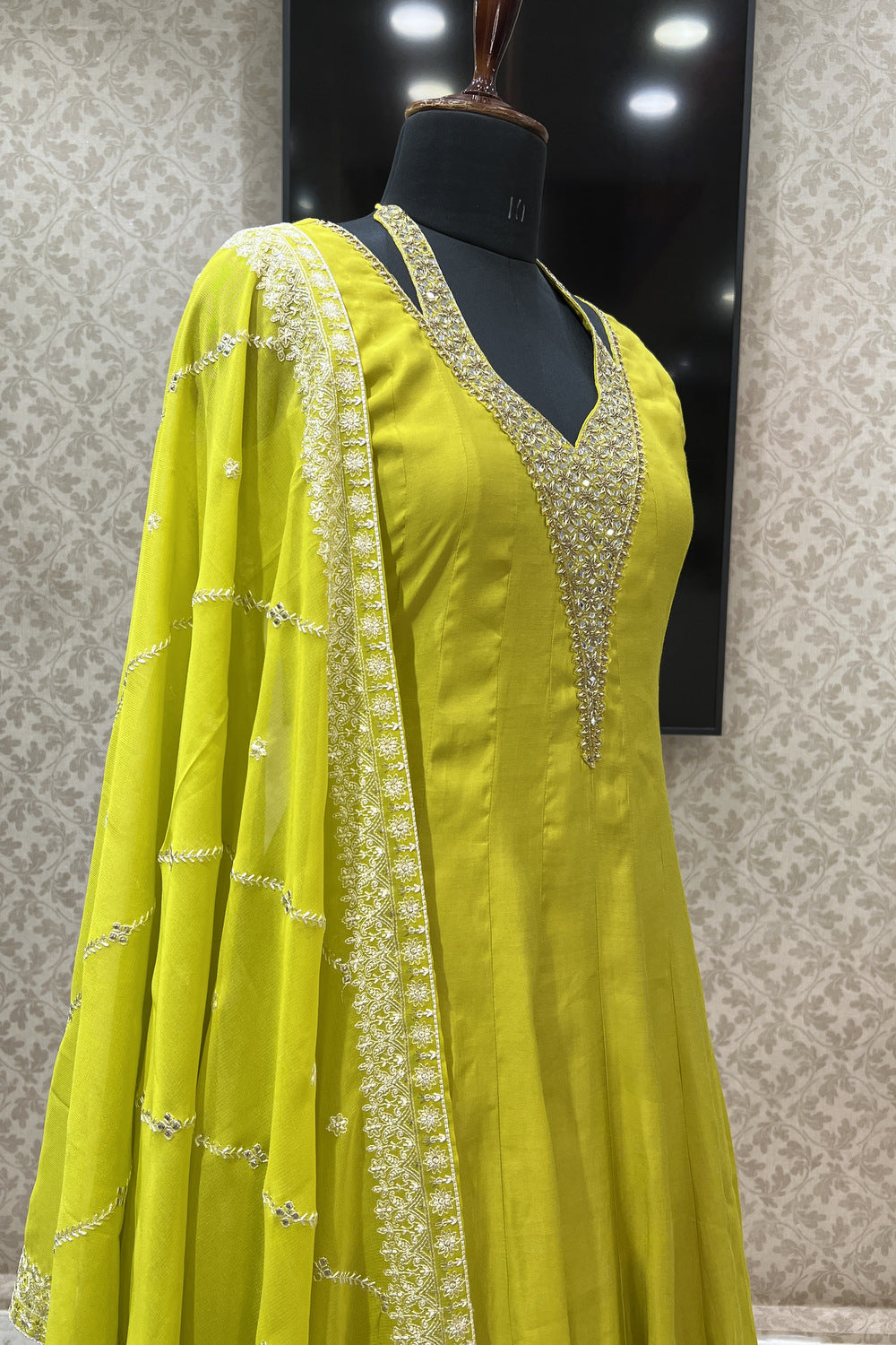 Liril Green Mirror, Zardozi and Thread work Floor Length Anarkali Suit