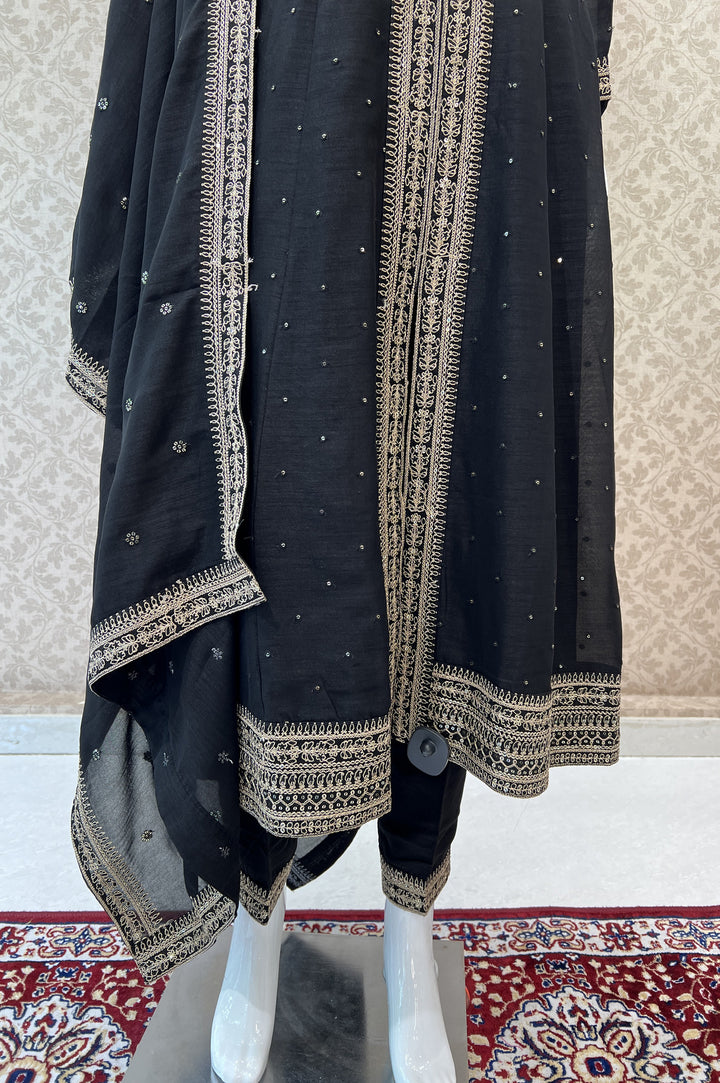 Black Zari and Sequins work Anarkali Style Salwar Suit