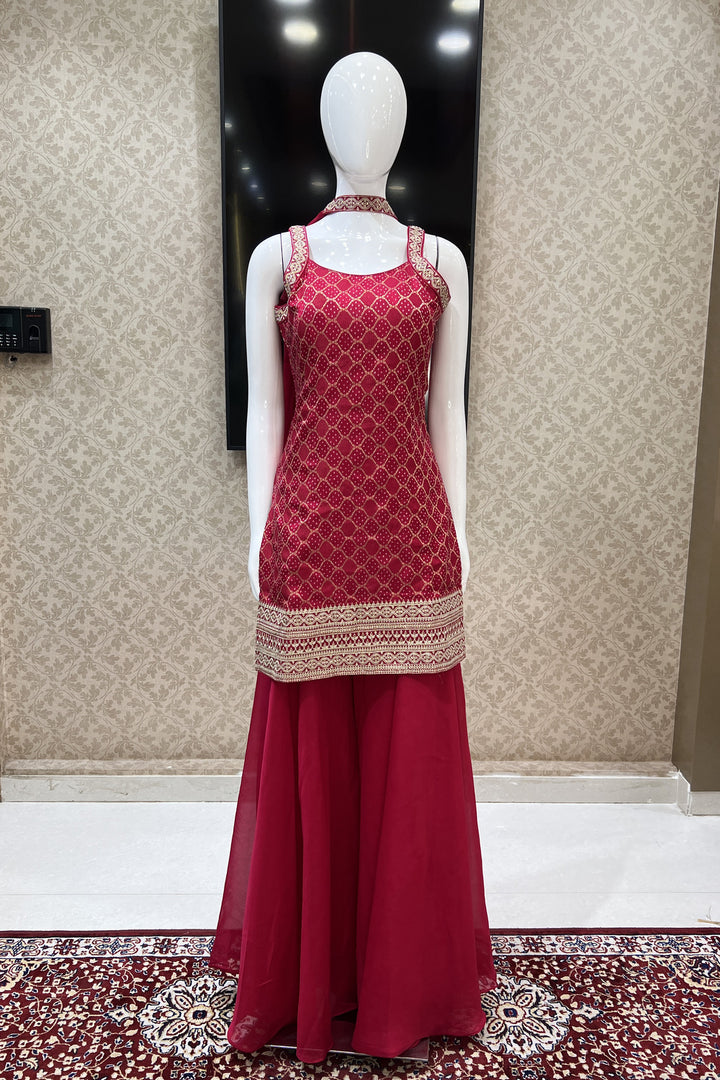 Rani Pink Banaras, Zari and Sequins work Palazzo Salwar Suit