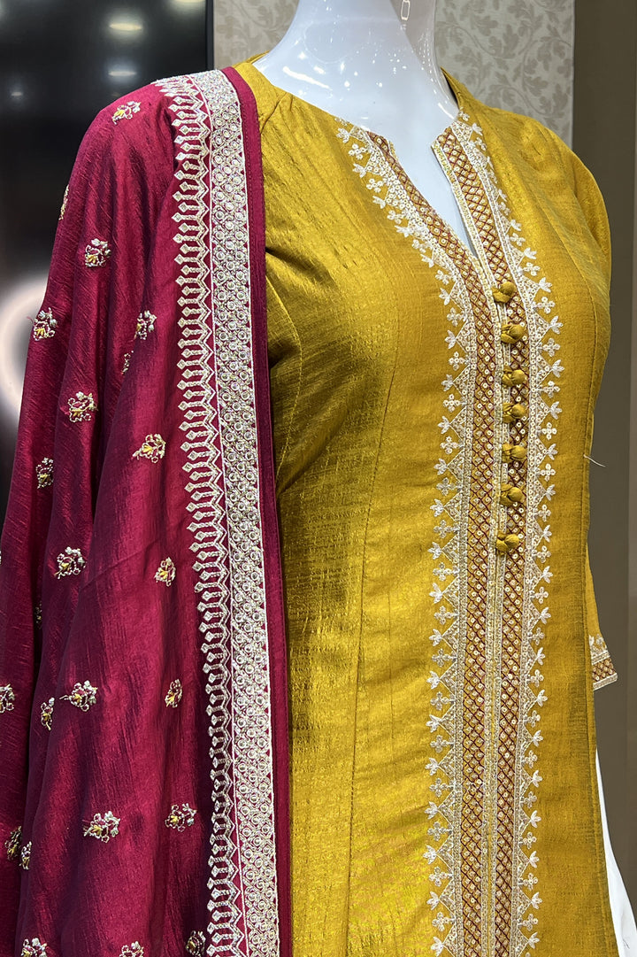 Mustard Zari Thread and Sequins work Anarkali Style Salwar Suit