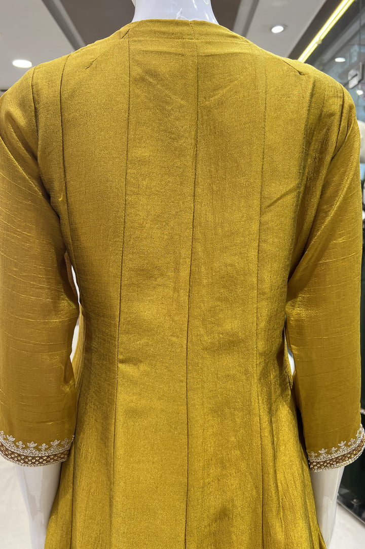 Mustard Zari Thread and Sequins work Anarkali Style Salwar Suit