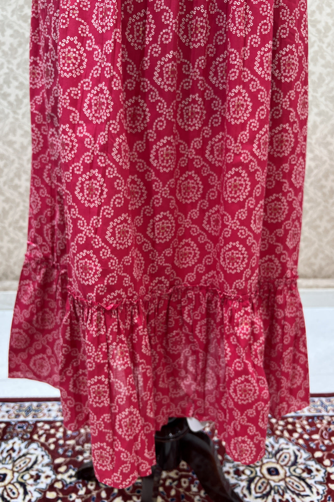 Rani Pink Bandini Print Anarkali Styled Long Kurti