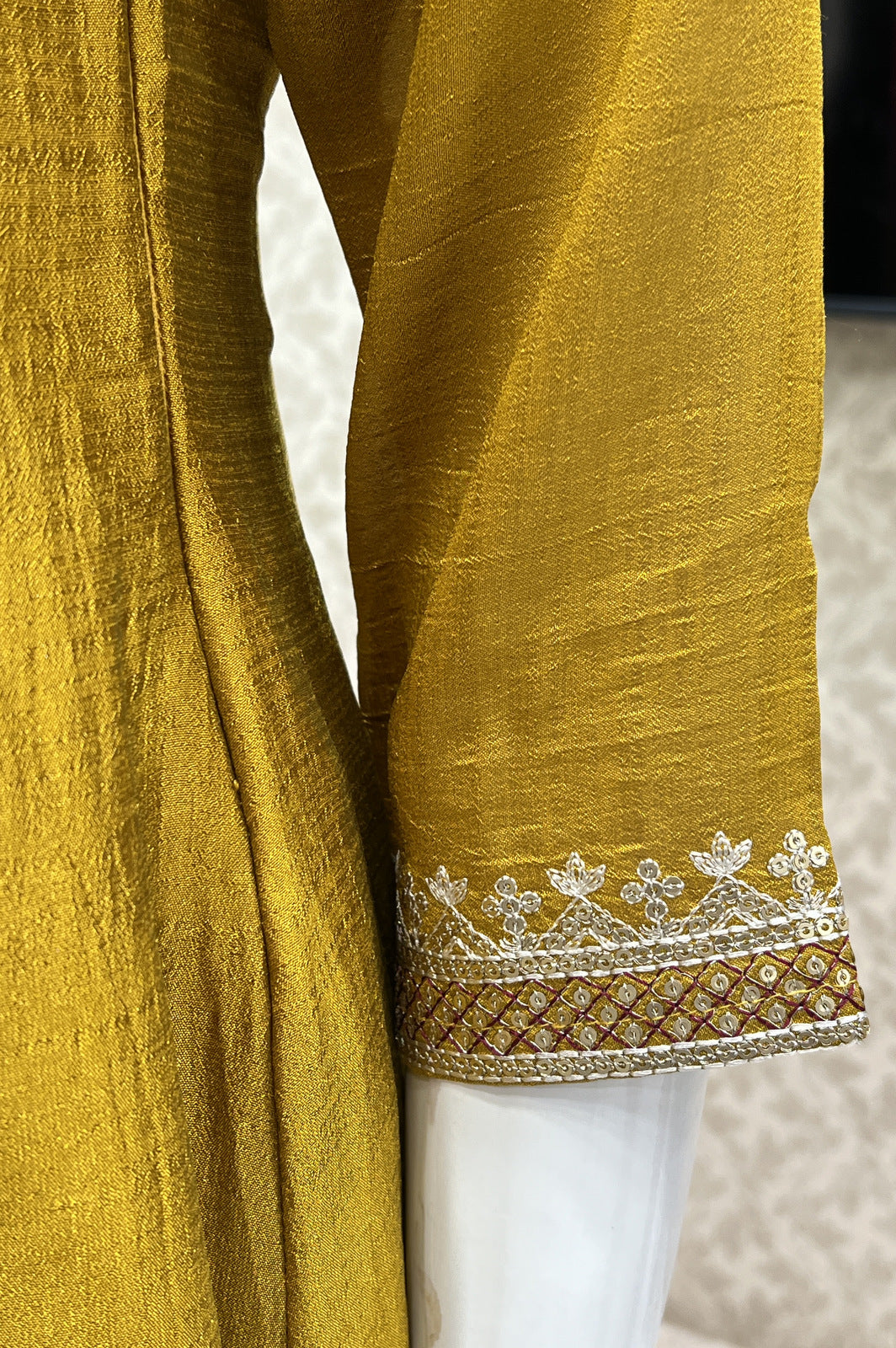 Mustard Zari Thread and Sequins work Anarkali Style Salwar Suit