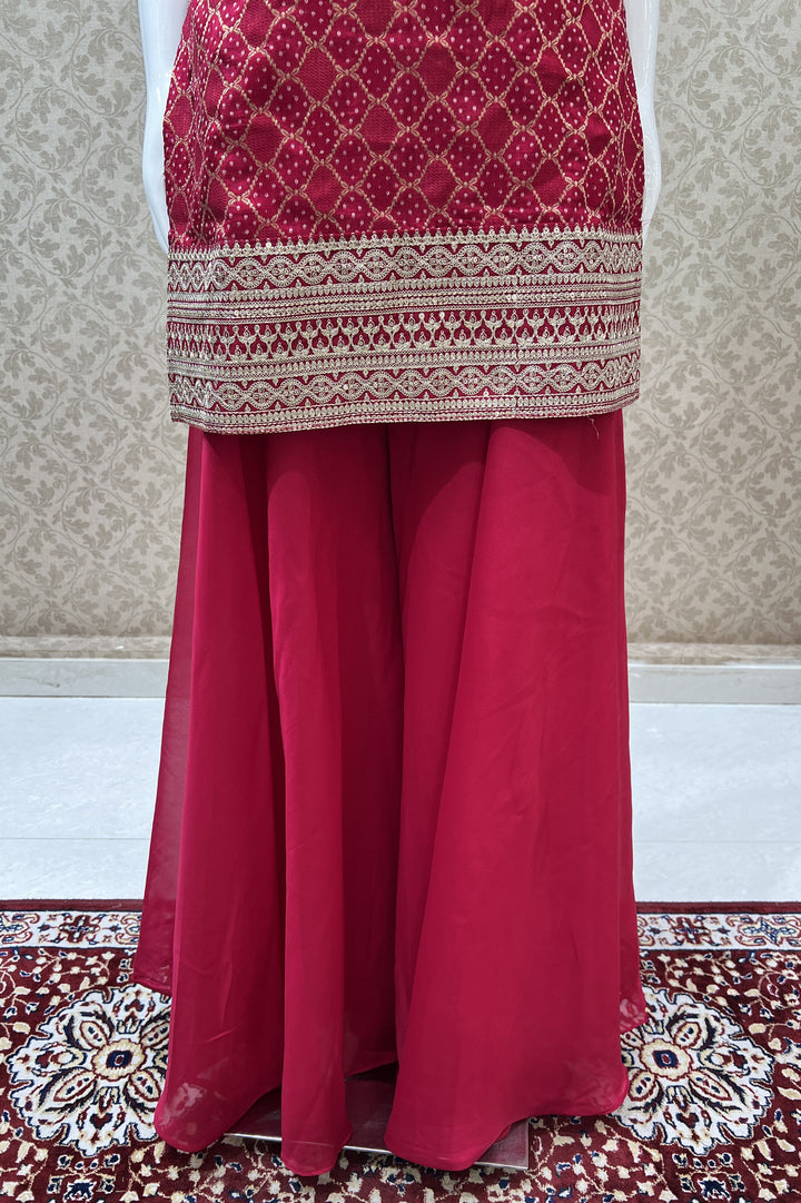 Rani Pink Banaras, Zari and Sequins work Palazzo Salwar Suit