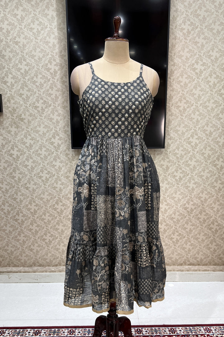 Grey Digital Print Anarkali Styled Kurti