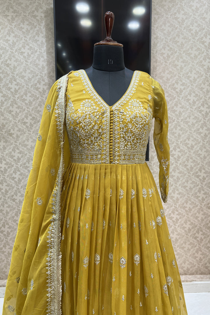 Mustard Zari and Sequins work Floor Length Anarkali Suit