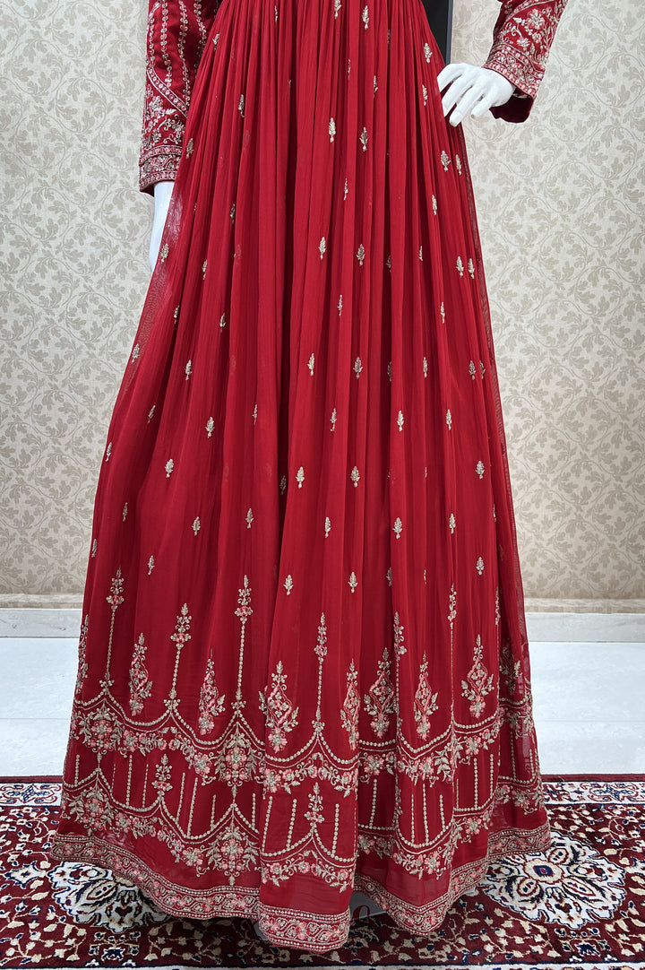 Red Zari, Stone and Thread work Floor Length Anarkali Suit