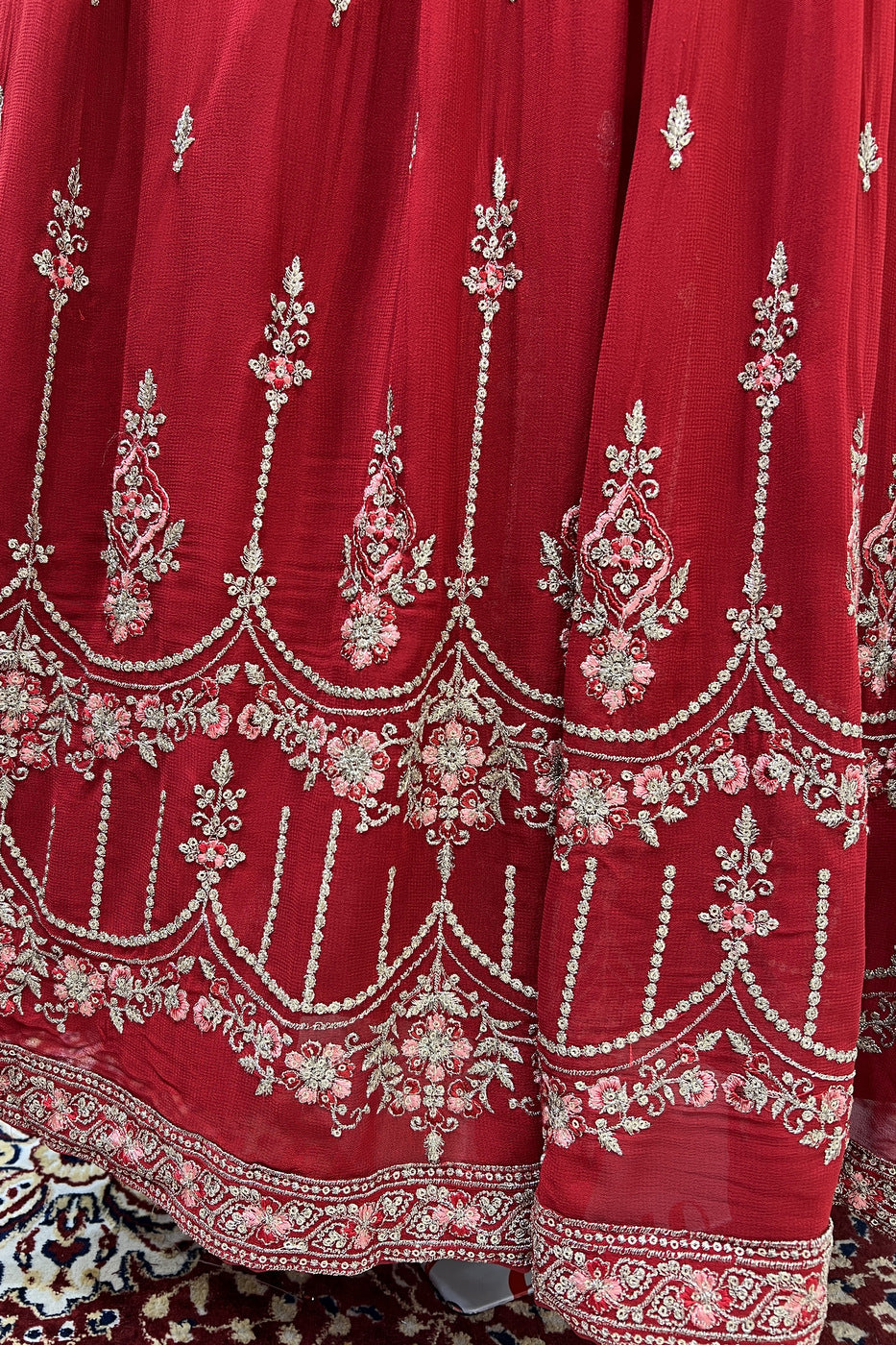 Red Zari, Stone and Thread work Floor Length Anarkali Suit