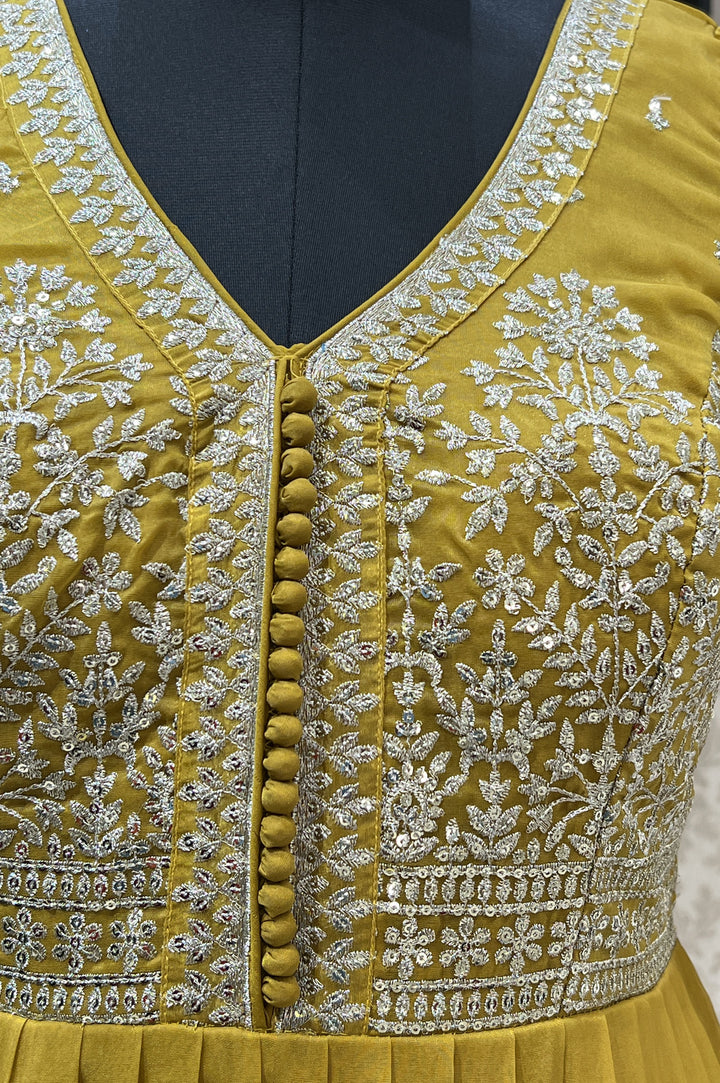 Mustard Zari and Sequins work Floor Length Anarkali Suit