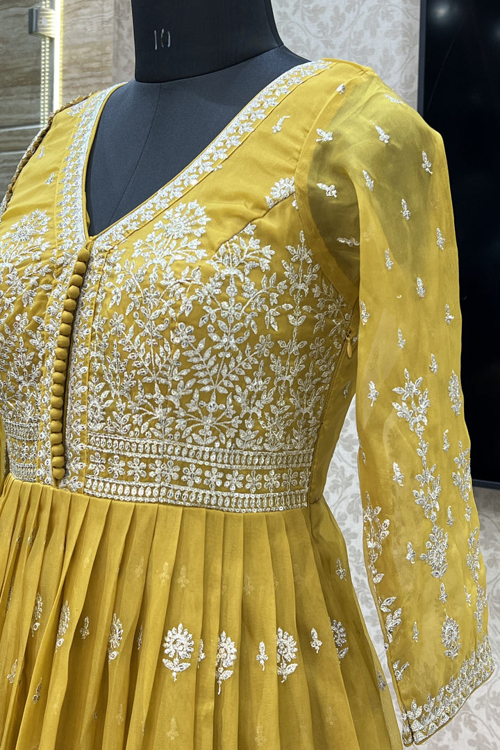 Mustard Zari and Sequins work Floor Length Anarkali Suit