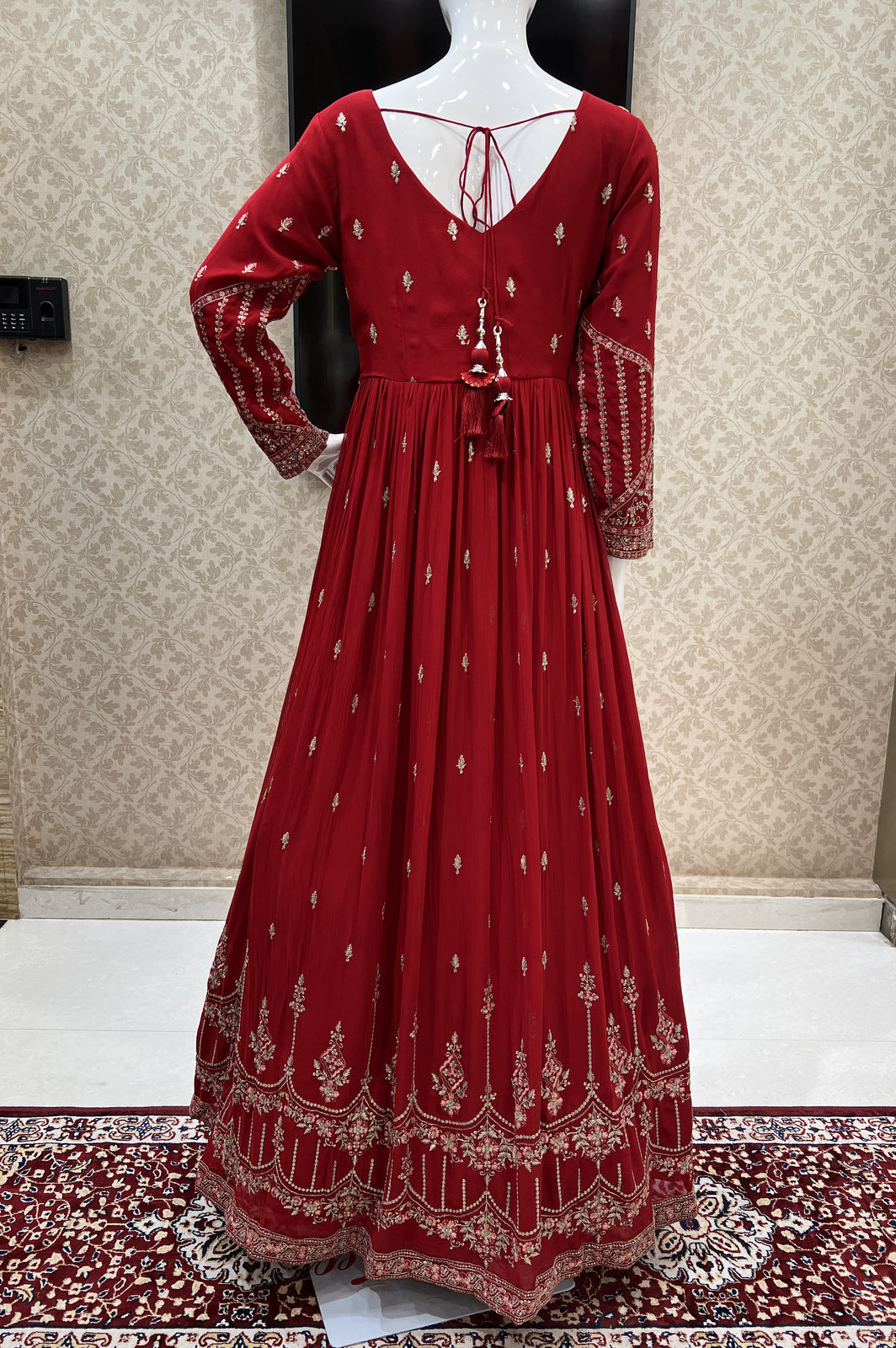 Red Zari, Stone and Thread work Floor Length Anarkali Suit