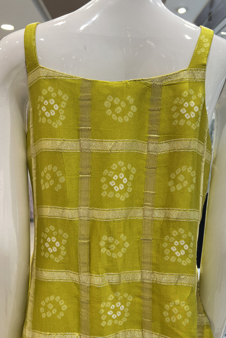 Liril Green Mirror, Beads, Zardozi and Thread work with Bandini Print Sharara Salwar Suit