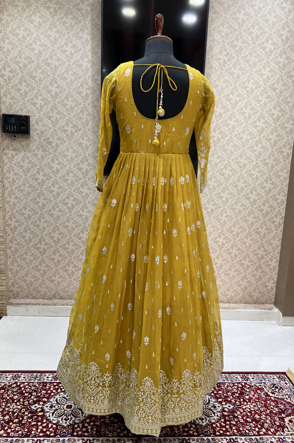 Mustard Zari and Sequins work Floor Length Anarkali Suit