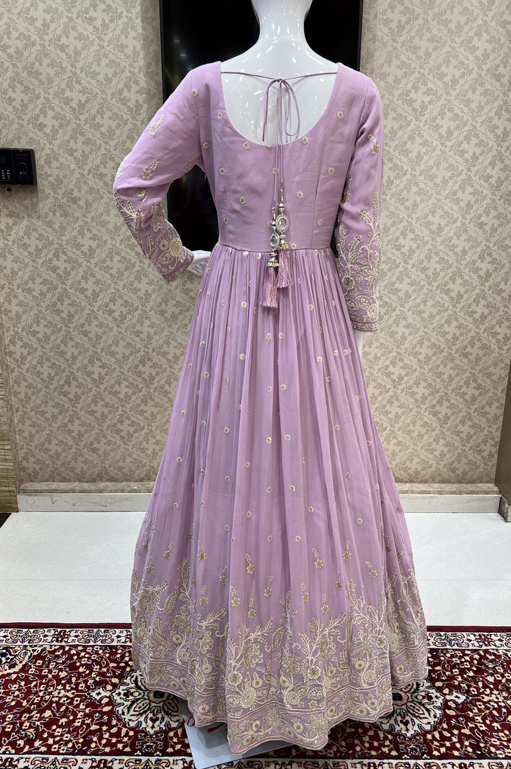 Lilac Embroidery, Sequins and Zari work Floor Length Anarkali Suit