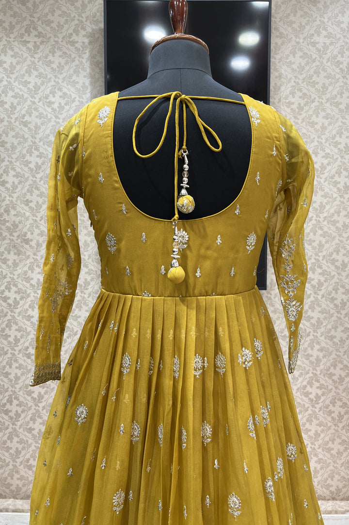 Mustard Zari and Sequins work Floor Length Anarkali Suit