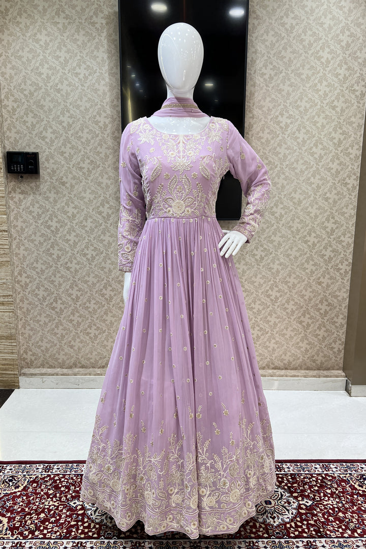 Lilac Embroidery, Sequins and Zari work Floor Length Anarkali Suit