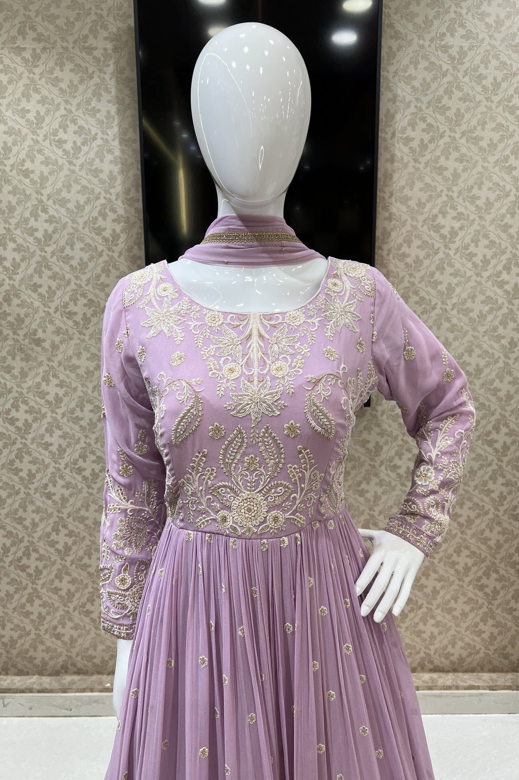 Lilac Embroidery, Sequins and Zari work Floor Length Anarkali Suit