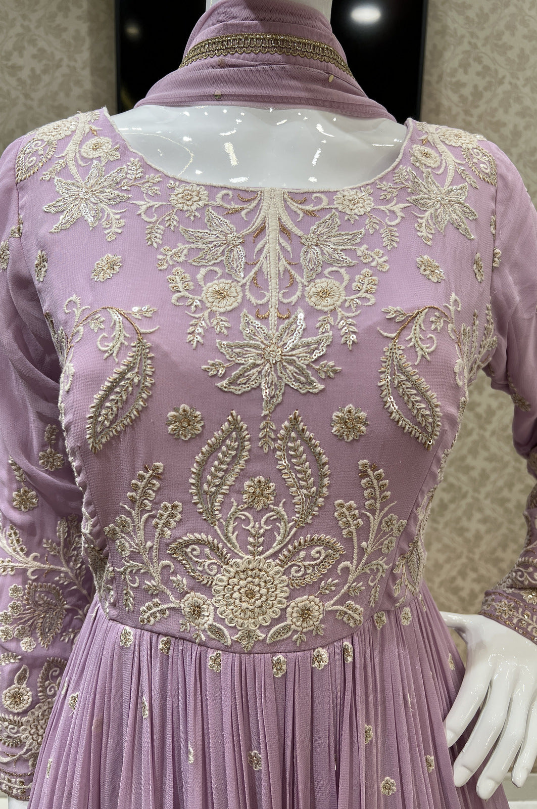 Lilac Embroidery, Sequins and Zari work Floor Length Anarkali Suit