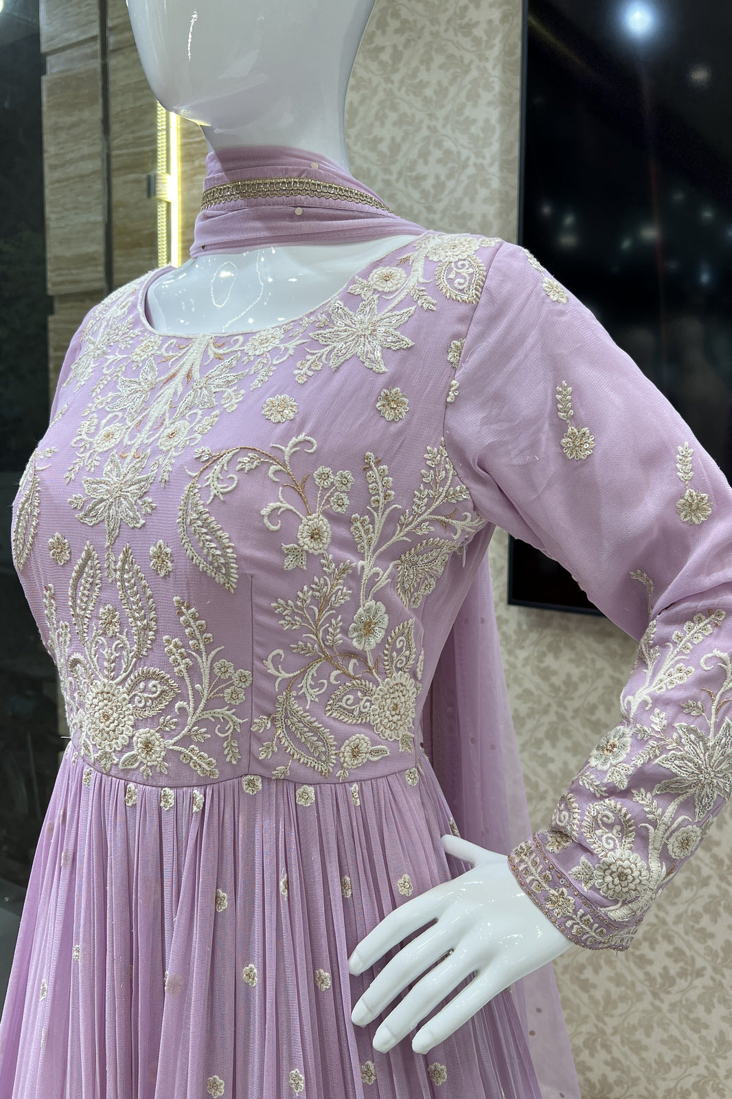 Lilac Embroidery, Sequins and Zari work Floor Length Anarkali Suit