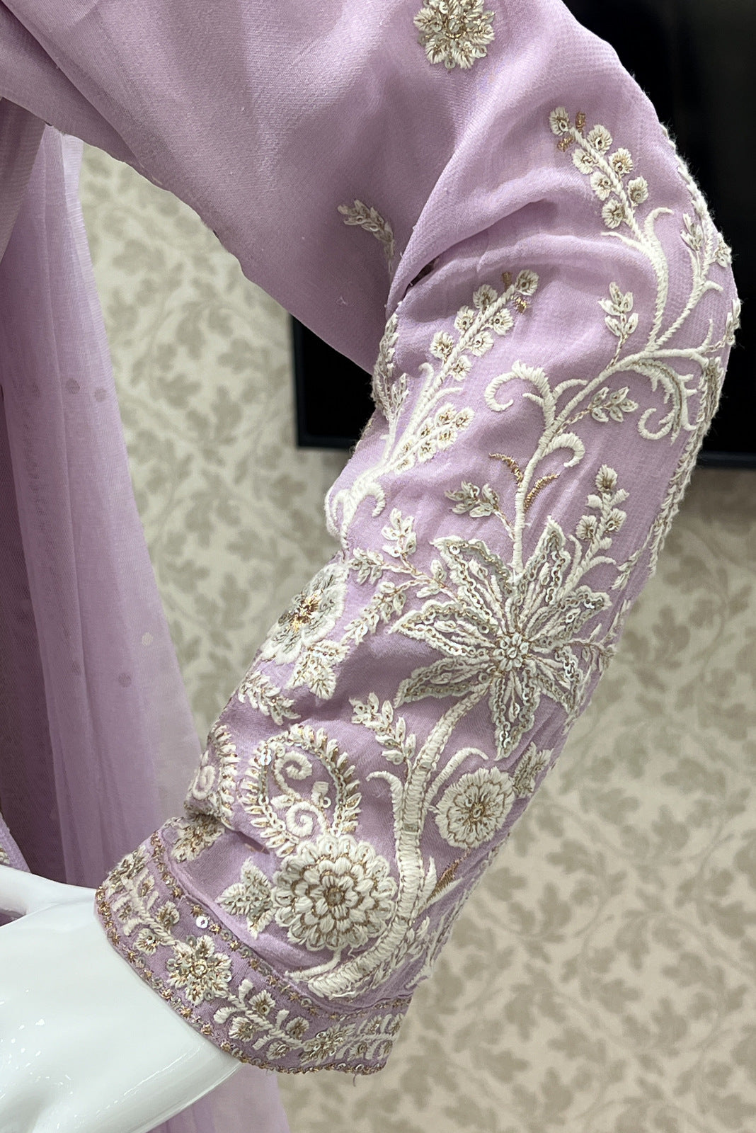 Lilac Embroidery, Sequins and Zari work Floor Length Anarkali Suit