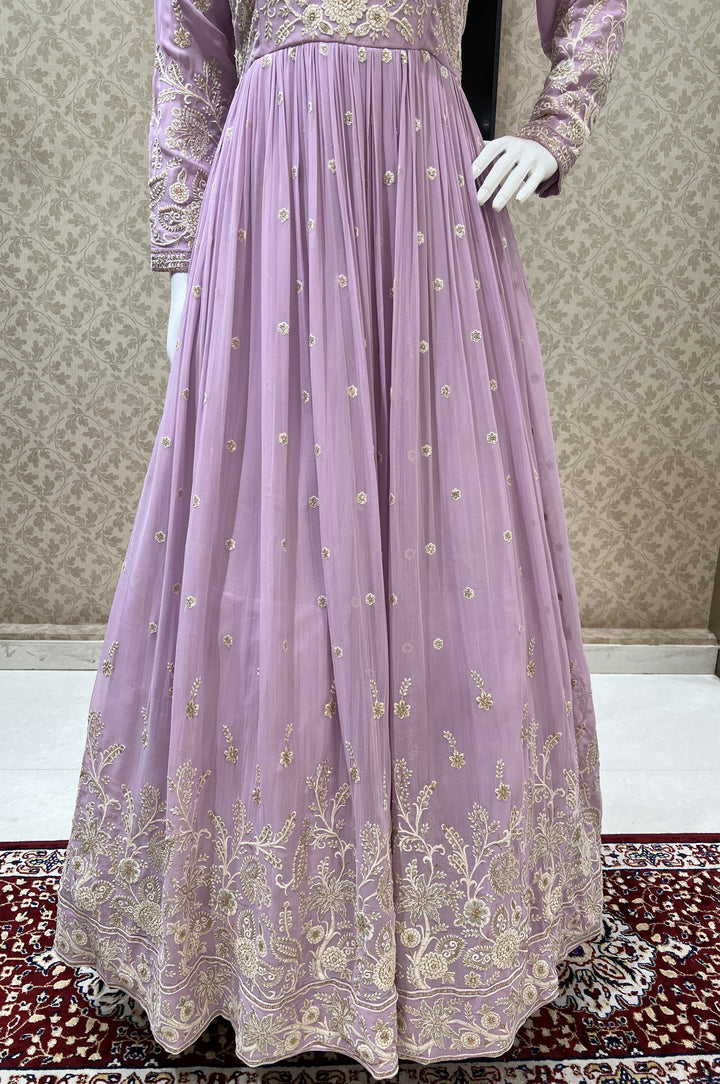 Lilac Embroidery, Sequins and Zari work Floor Length Anarkali Suit