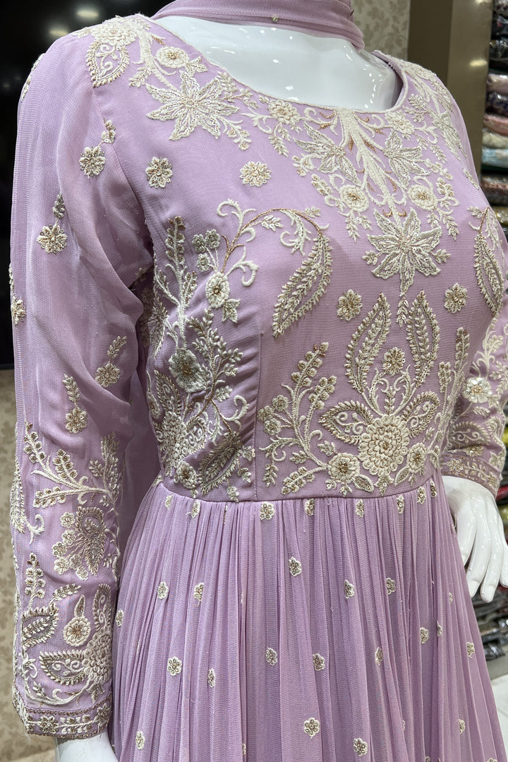 Lilac Embroidery, Sequins and Zari work Floor Length Anarkali Suit