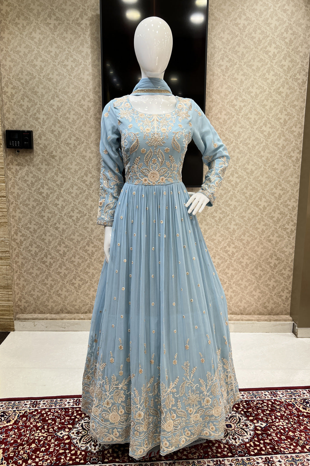 Sky Blue Embroidery, Sequins and Zari work Floor Length Anarkali Suit