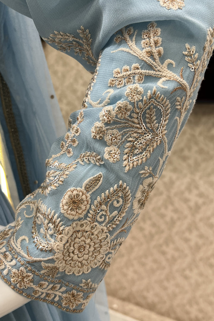 Sky Blue Embroidery, Sequins and Zari work Floor Length Anarkali Suit