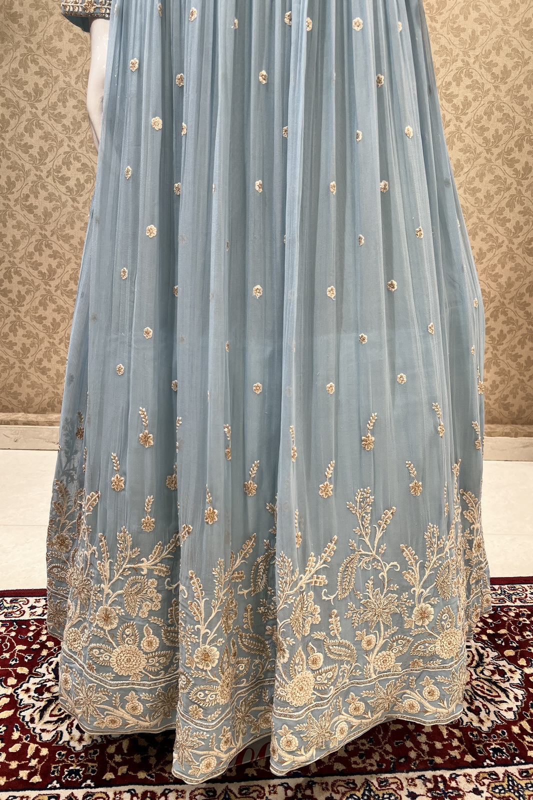 Sky Blue Embroidery, Sequins and Zari work Floor Length Anarkali Suit