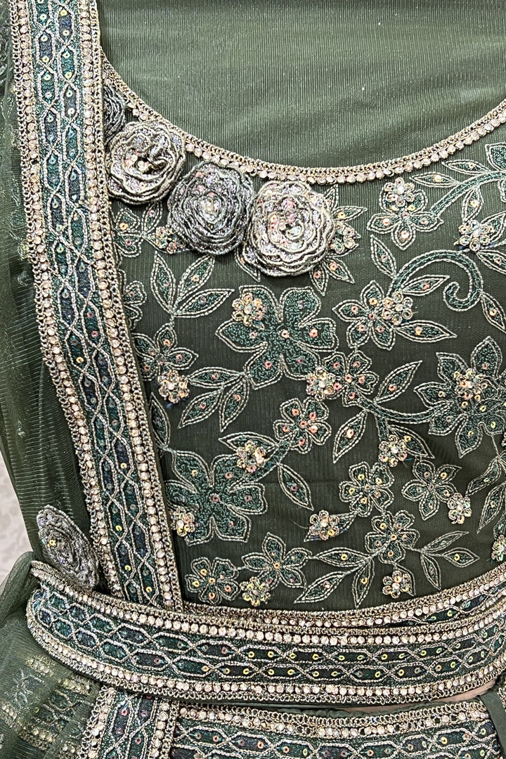 Green Silver Zari, Embroidery, Sequins and Stone work Semi Stitched Designer Bridal Lehenga