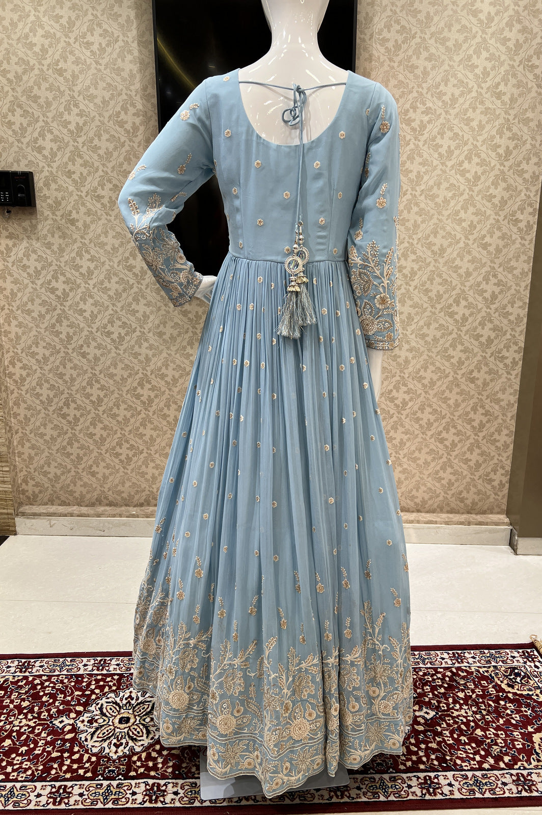 Sky Blue Embroidery, Sequins and Zari work Floor Length Anarkali Suit