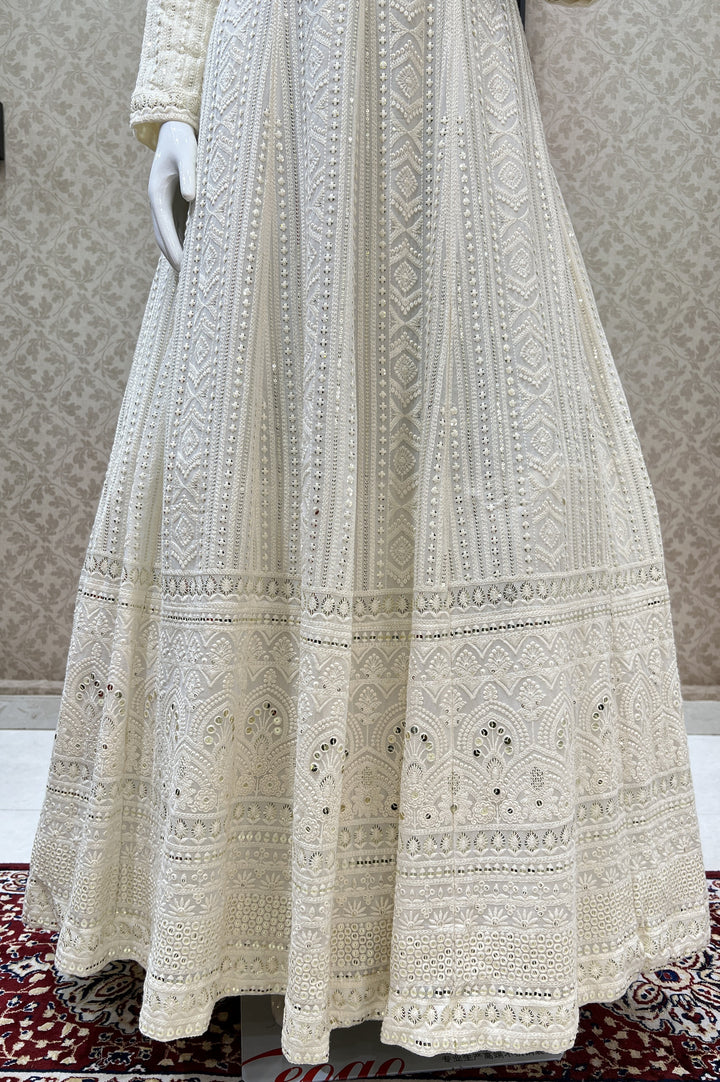 Cream Lucknowi, Sequins, Beads, Zardozi and Stone work Floor Length Anarkali Suit