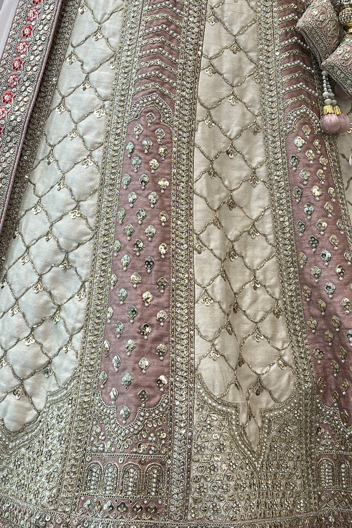 Onion Pink with Cream Sequins, Zari and Stone work Semi Stitched Designer Bridal Lehenga