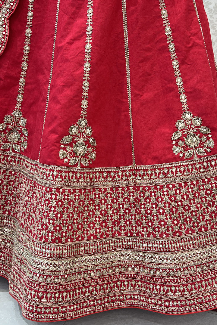 Red Sequins, Zari, Stone, Beads and Zardozi work Semi Stitched Designer Bridal Lehenga