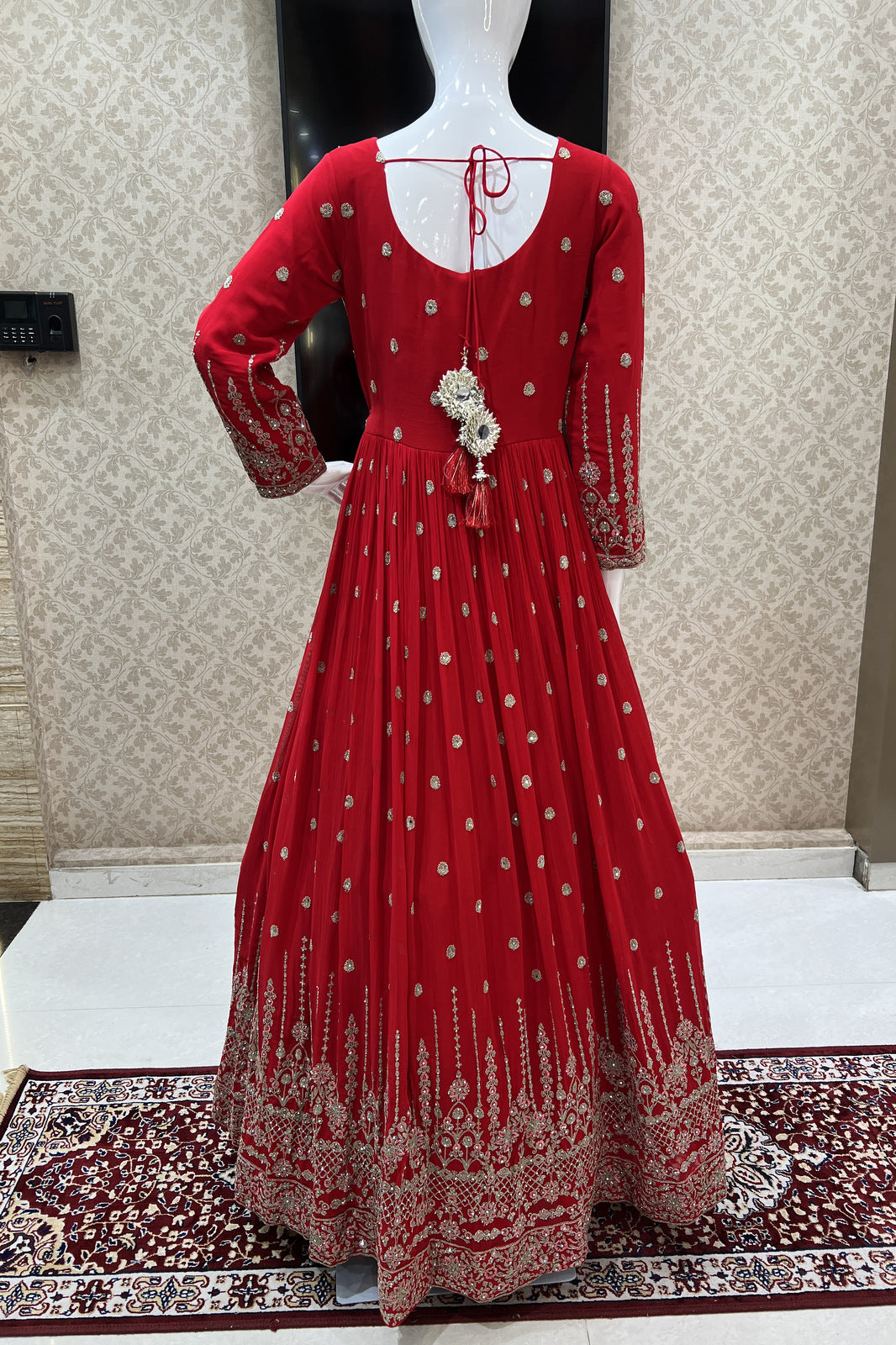 Red Stone, Thread and Zari work Floor Length Anarkali Suit