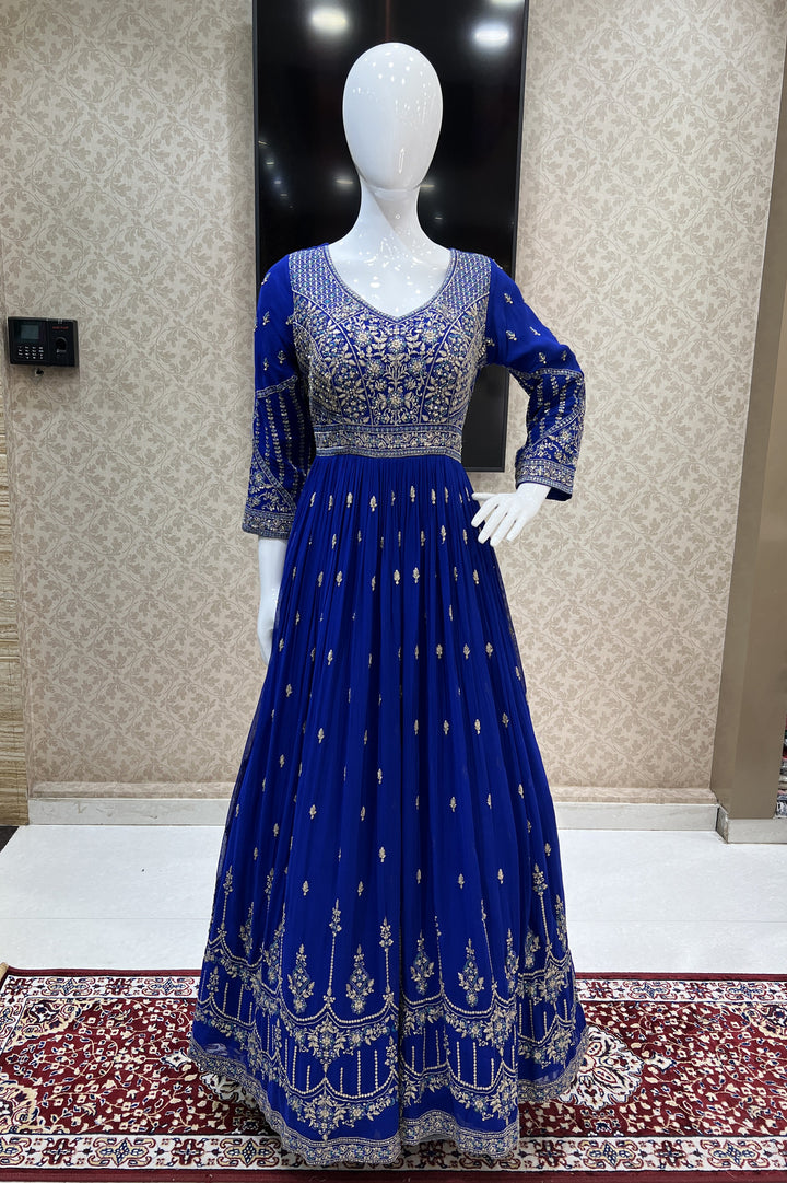 Royal Blue Zari, Stone and Thread work Floor Length Anarkali Suit