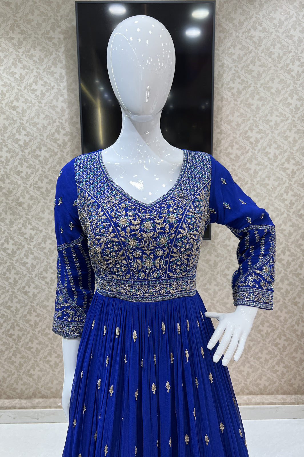 Royal Blue Zari, Stone and Thread work Floor Length Anarkali Suit