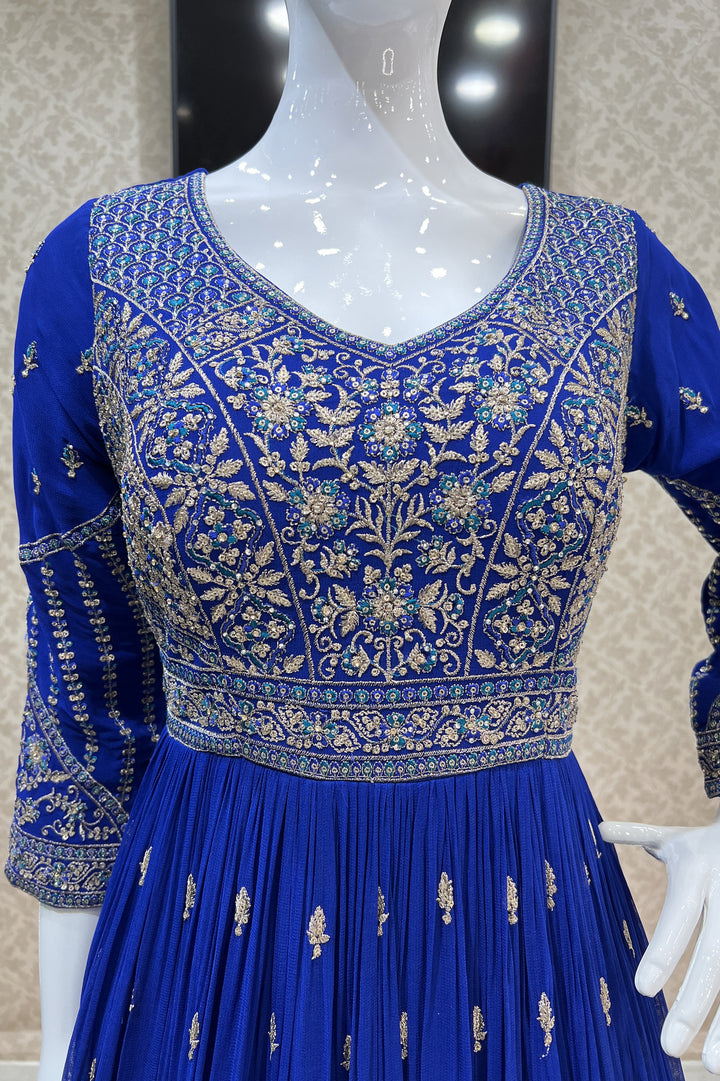 Royal Blue Zari, Stone and Thread work Floor Length Anarkali Suit